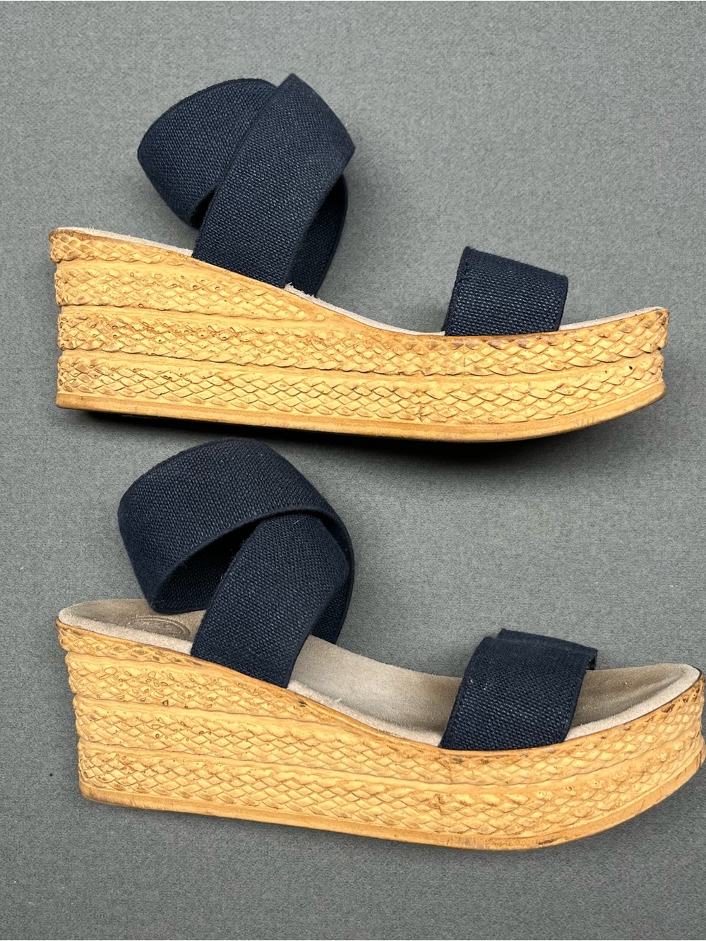 CHARLESTON SHOE CO. Navy Crisscross Wedge Espadrille Sandals - Picture 4 of 7